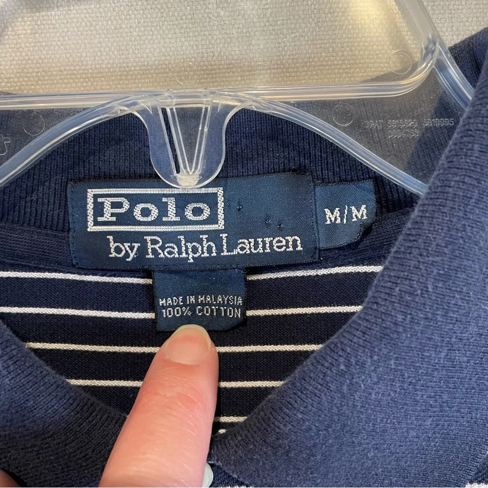 Polo Ralph Lauren Striped Polo Shirt Men’s M Medium Navy Blue Cotton